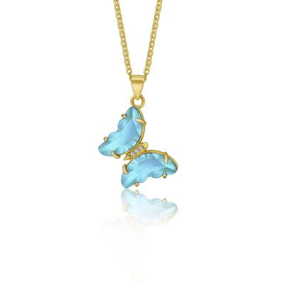 China Colorful Stones Crystal Gold Necklace Butterfly Necklace Fashion Popular Women's Jewelry Large for sale