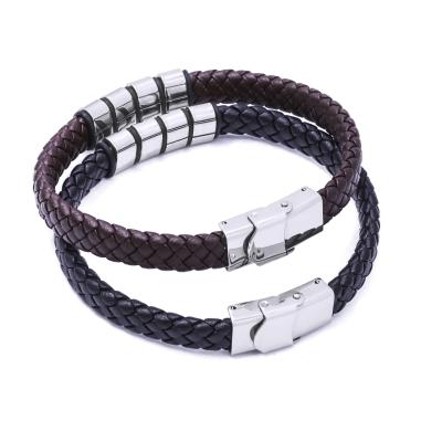 China Wholesale Cheap CLASSIC Jewelry Metal Clasp Bracelets Stainless Steel Buckle Leather Bracelet Men for sale