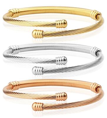 China TRENDY Fashion Polished Cable Wire Braided Bangles Bracelet Titanium Steel Jewelry for sale