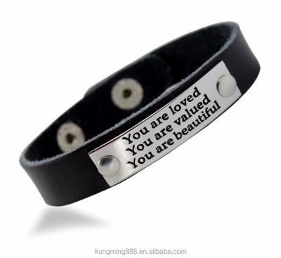 China TRENDY Fashion Wristband Customized Engrave Logo Adjustable Leather Wristband for sale