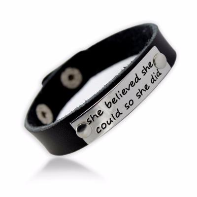 China 2017 New Fashion Design Fashion Accessories Custom Engraved Texts Leather Bracelet for sale