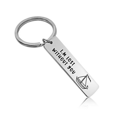 China Hot Sale Promotion Gifts Concise Couple Puzzle Pendant Keychains Stainless Steel For Anniversary Gift for sale