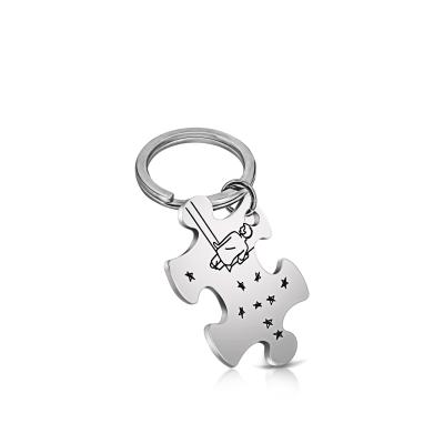 China Hot Sale Promotion Gifts Concise Couple Puzzle Pendant Keychains Stainless Steel For Anniversary Gift for sale