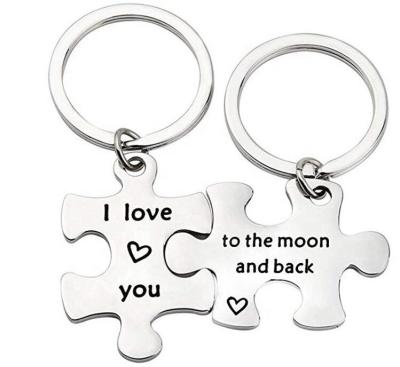 China Promotion Gift Personalized Stainless Steel Jigsaw Puzzle Piece Custom Couples Gift Metal Key Chain for sale