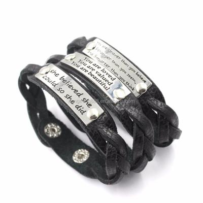 China 2020 TRENDY handmade genuine leather bracelets, engrave message DIY braided men's hand bracelets for sale