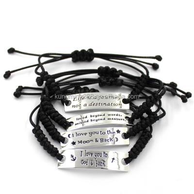 China Lead Free Hot Sale Custom Engraved Inspirational Message Braided Leather Bracelet Wholesale for sale