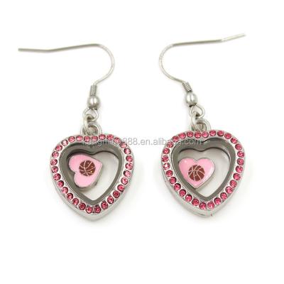 China FASHIONABLE Wholesale Stone Pink Glass Shape Heart Shape Pendants Floating Earrings for sale