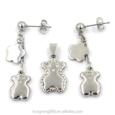 China Combination 20mm Stainless Steel Unique Silver Stud Rhinestone Fashion Bear Earrings Pendant Suits for sale