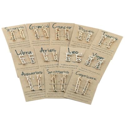 China New Arrival TRENDY Vintage Gold Plated Old English Font 12 Zodiac Letter Stud Earring With Card Packaging for sale