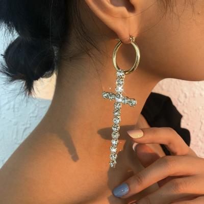 China FASHIONABLE wholesale full rhinestone diamond jewelry designer jewelry designer cross pendant huggie earring for women for sale