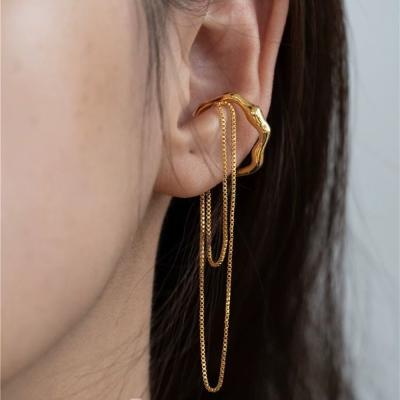 China TRENDY Korean Jewelry Ear Cuff Helix Cartilage Clip On Wrap Earrings Long Chain Tassel Non Piercing Earring For Women Girls for sale