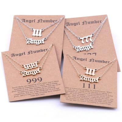 China FASHIONABLE Newcomer Layered Double Gold Plated Old English Font Angel Number 111-999 Necklace Set With Card Packaging for sale