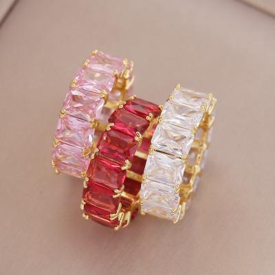 China FASHIONABLE Luxury Jewelry 18k Gold Plated Micro Insert Pink Zircon Crystal Diamond Ring for sale