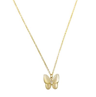 China Summer TRENDY Jewelry Titanium Steel Rose Gold Cat's Opal Rhinestone Butterfly Necklace for sale