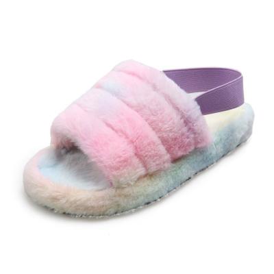 China Factory Wholesale Custom Furry Faux Fur Trend Fashion Fluffy Sandals Woman's Furry Color Slides Slipper for sale