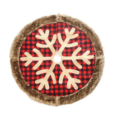 China Decoration& Gift 90CM New Designs Round Christmas Tree Skirt Christmas Tree Stage Decorated With Red Plaid Snowflake Tree for sale