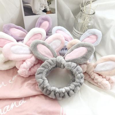 China Fashion 2020 Logo Soft Velvet Plush Rabbit Custom Made Hot Sale Bunny Ear Makeup Headband for sale