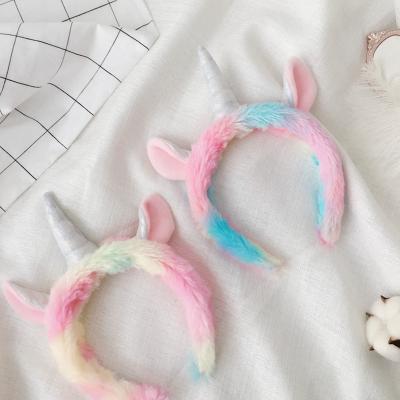 China Fantastic Colorful Headband Plush Unicorn Toy Ice Cream Unicorn Horn Party Headband for sale