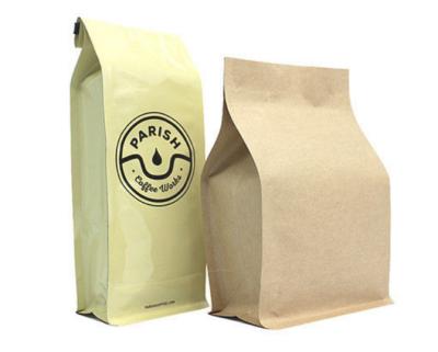 China Krafe Paper Coffee Packaging Bags Flat Bottom With Degassing Valve for sale