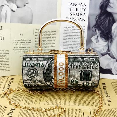 China Luxury Iron COKE $100 Dollars Rhinestone Crystal Money Bag Clutch Evening Purse Bag Bling Crystals Money Purse Bag Rhinestone Purse for sale