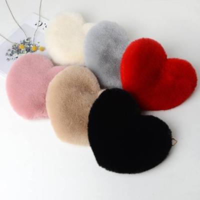 China Fashion Luxury Women's Faux Fur Heart Shaped Cross - Body Wallet Purse Chain Shoulder Handbag Lady Bag for sale