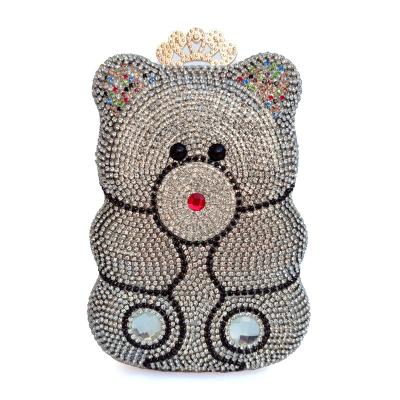 China High quality iron lady's party bear clutch bag evening clutch bag shinning crystal rhinestone animal shoulder bag for sale