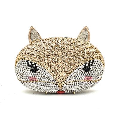 China Diamond Women High Quality Cute Animal Sparkle Beading Handmade Fox Shape Diamond Crystal Evening Handbags Clutch Party Purse Prom for sale