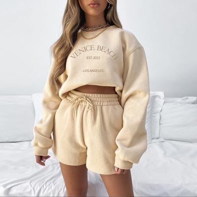 China New Women's Breathable Clothing Fleece Thickening Loose Embroidered Long Sleeve Suit Female Outfits Sweatsuits Sweater Sheath Shorts for sale