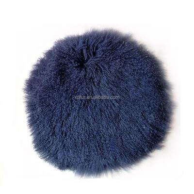 China Single Dyed Color Wholesale Tibetan Mongolian Lamb Fur Round Cushion for sale