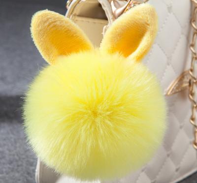 China Artificial Fur Ball Metal Rabbit Ear Key Pom Key Chain Bag Charm Chain Pendant for sale