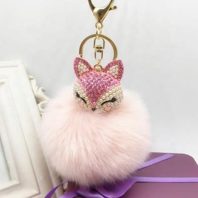 China Wholesale Plush Fox Head Alloy Faux Fur Ball Fashion Key Chain Hanging Bag Ornaments Small Small Hanging Ornaments for sale