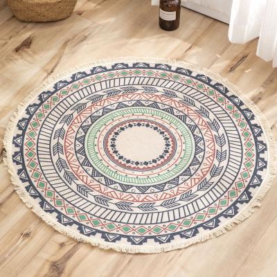 China Modern Customized Washable Printed Round Cotton And Canvas Floor Mat Rugs Household Living Room Rugs for sale