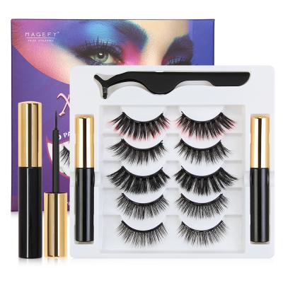 China MAGEFY 3D Reusable Fake Mink Eyelashes Colorful Magnetic Soft Hair Eyelashes Kit Wholesale Full Strip Lashes for sale