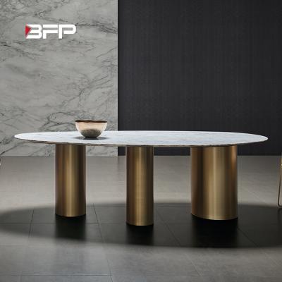 China BFP Home Adjustable Artificial Stone Table Modern Table Base (Other) With Metal Leg European Style Dining Table for sale