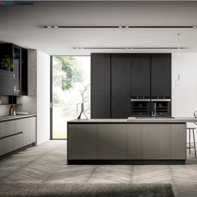 China Modern Modern Laminate Wood Grain Kitchen Design BFP One Stop Solution Cabinet for sale