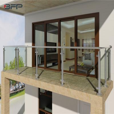 China Newly Updated Modern BFP And Reasonable Price Popular Tempered Staircase Designs Exterior Glass Balustrade for sale