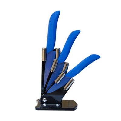 China Viable Color Nonstick Blue Blade Ceramic Kitchen Knives Set With 4pcs Knives for sale