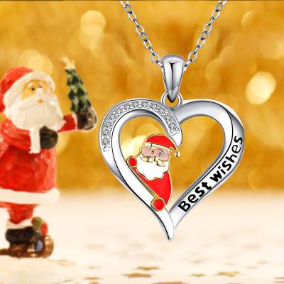 China 2021 New Fashion Christmas Women's Romantic Gifts Women's Heart Shaped Necklace Mom Santa Jewelry Pendant Charm Necklace for Couples for sale