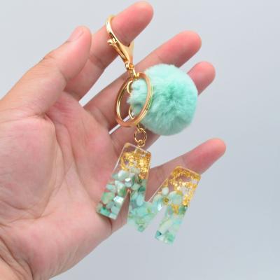 China European and American Designer Safety Custom Acrylic A-Z Letter Pompom Resin Plush 3D Wholesale Other Key Chains Plastic Metal Keychains For Women for sale