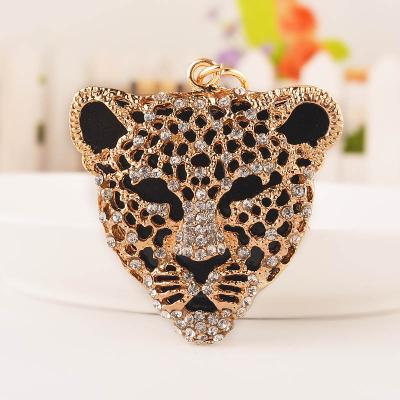 China Neutral leopard DIY Logo Crystal Gold Silver Metal Key custom European and American wholesale cheetah cartoon material chains key chain for sale