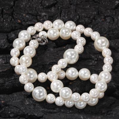 China Hiphop 6MM 8MM 10MM Hip Hop Mixed Size Minimalistic Pearl Mother's Day Personalized Mom Necklace Chain Silver Jewelry Pearls For Women for sale