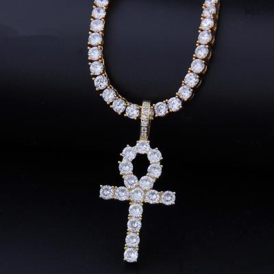 China New Hiphop Hip Hop Necklace Set With Anh Pink Main Cross Pendant Egyptian Zircon Couples Necklace Fashionable for sale