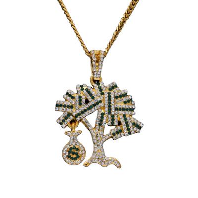 China Custom Hiphop 18 K Gold Tree Of Life Stainless Steel Pendant Necklace With Zircon for sale