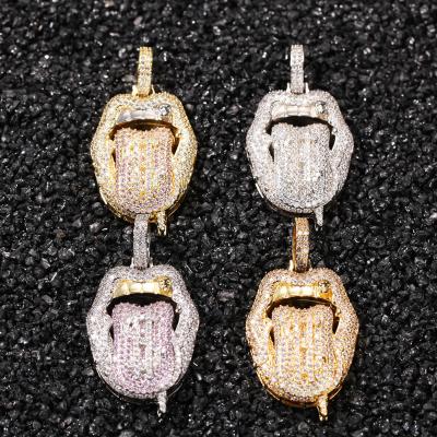 China Icy Tone Money Dollar Open Lip Hiphop Jewelry Mouth Necklace Hitter Pendant Jewelry Iced Out Tongue Pendant for sale