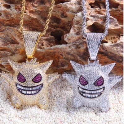 China Hiphop Hip Hop Full Rhinestone Bling Iced Out Cuban Link Chain Ghost Zircon Cartoon Hippie Hippie Pendant Necklace for sale