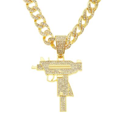 China Hiphop Iced Out Men's Cool Pendant Fashionable Street Fashion Necklace Gun Personality Exaggeration Diamond Cuban Chain Necklace for sale