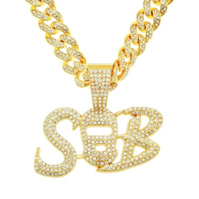 China Hot Selling Hiphop Iced Out Hip Hop Mens Full Diamond Cuba Chain Pendant Necklace Mosaic Letter for sale