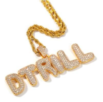 China Gold Plated Hip Hop Cubic Zirconia Jewelry Copper Inlaid Necklace Custom Hiphop Name Diamond Letter Pendant for sale