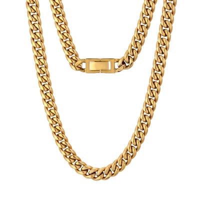 China Hot Selling Hiphop Amazon 8mm Hip Hop Cuban Link Chain 18K Gold Plated 316L Stainless Steel Titanium Steel Necklaces For Men for sale