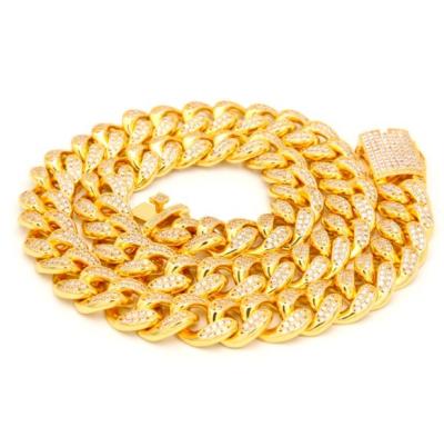 China 2021 Hot Selling Hiphop 20mm Micro Pave 3A CZ Iced Out 18k Gold Diamond New Hiphop Iced Out Cuban Link Chain Necklace for sale